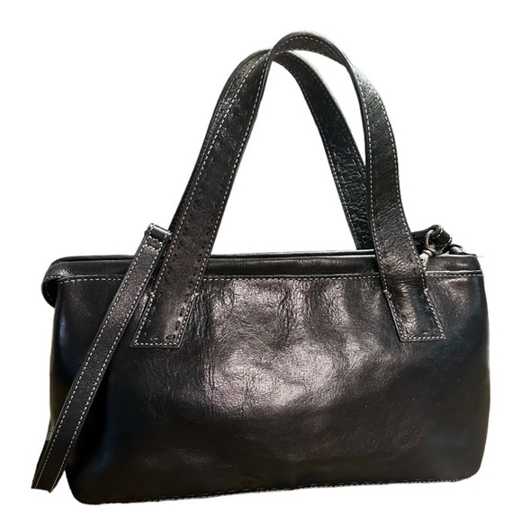 Fossil Handbags - FOSSIL, BLACK LEATHER BAG/SHOULDER BAG. TOPSTITCH DETAIL, BOTTOM STUDS.